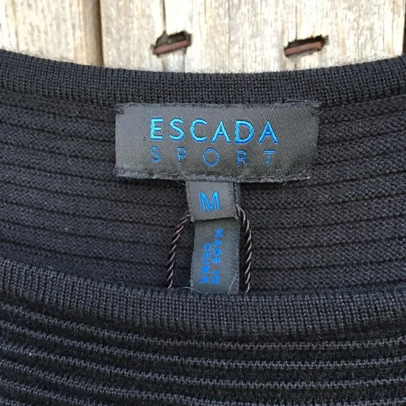 Escada Sport Ribbed Knit Merino Wool Dress Black M