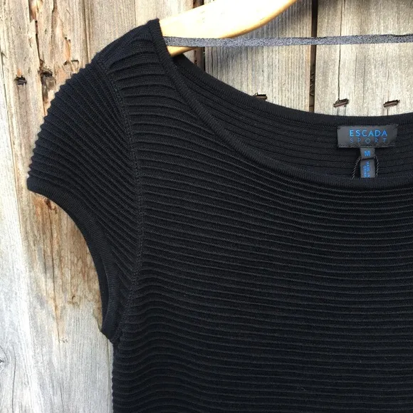 Escada Sport Ribbed Knit Merino Wool Dress Black M