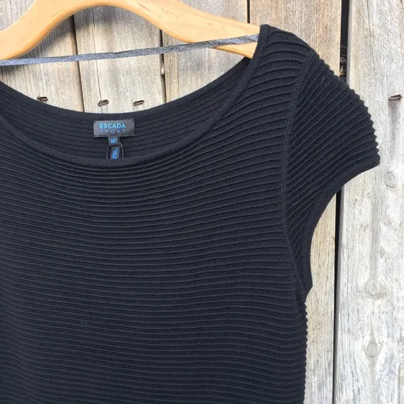 Escada Sport Ribbed Knit Merino Wool Dress Black M