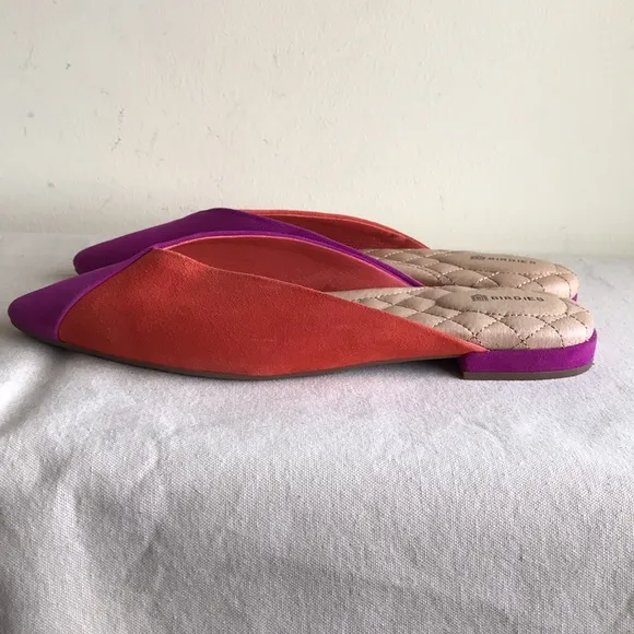 EUC Birdie’s size 9 The Swan slippers. Pink and orange Sangria flats pointed toe