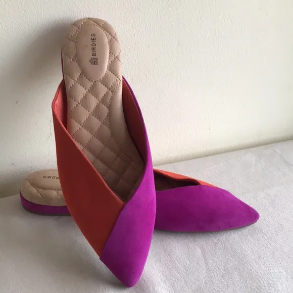 EUC Birdie’s size 9 The Swan slippers. Pink and orange Sangria flats pointed toe
