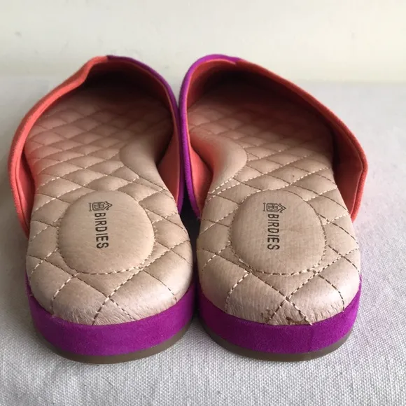 EUC Birdie’s size 9 The Swan slippers. Pink and orange Sangria flats pointed toe