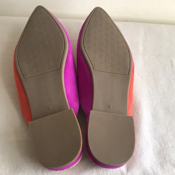 EUC Birdie’s size 9 The Swan slippers. Pink and orange Sangria flats pointed toe