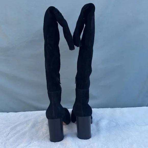 EUC FREE PEOPLE Echo Platform Over The Knee Boot Black Suede EU 41 Leather