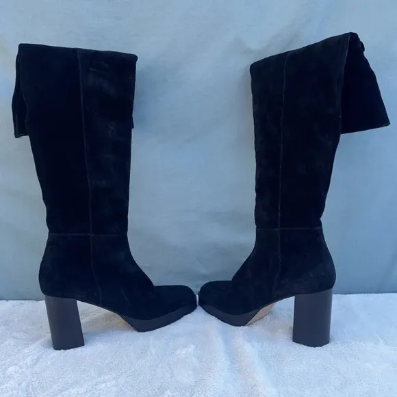 EUC FREE PEOPLE Echo Platform Over The Knee Boot Black Suede EU 41 Leather
