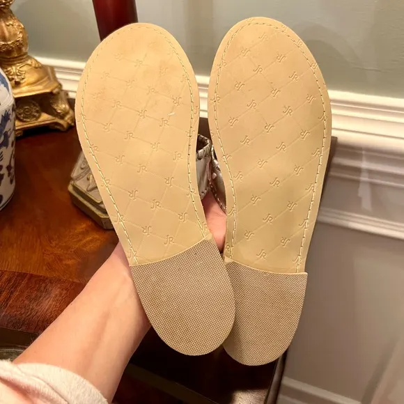 EUC Jack Rogers Gold Pink Embroidered XOXOXO Navajo Thong Sandals Size 8 M