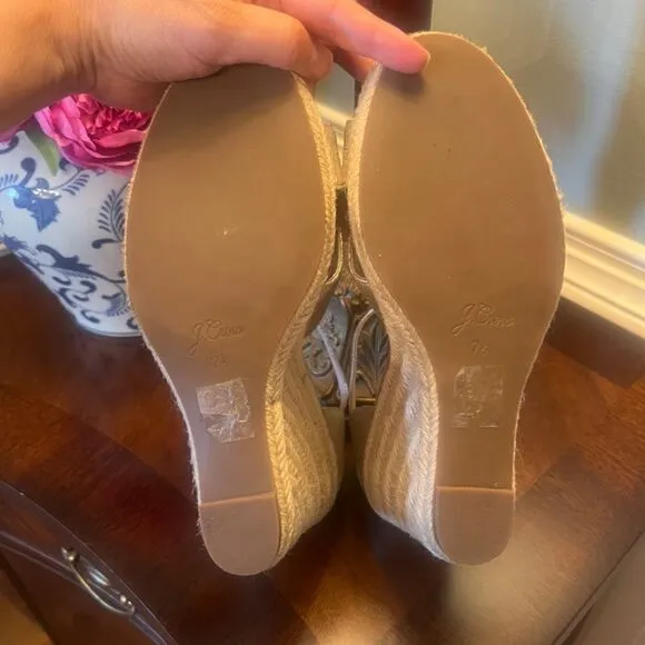 EUC J.Crew Jute Wedge Wedges Espadrilles Sandals Shoes Metallic Gold Size 7.5