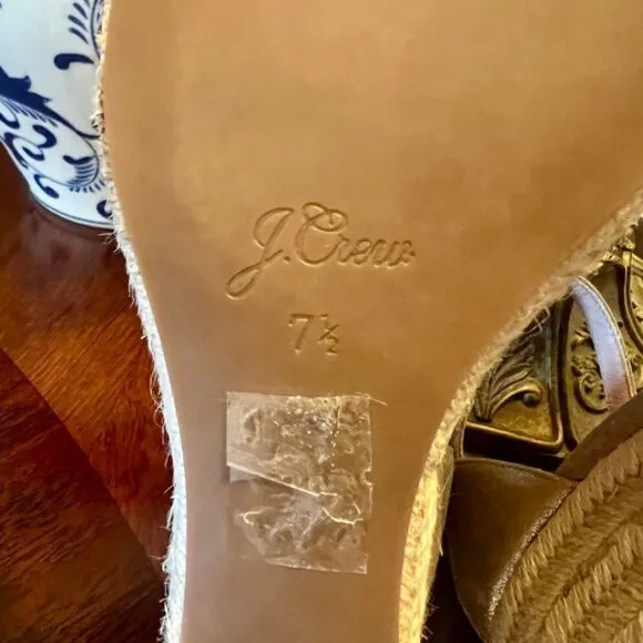 EUC J.Crew Jute Wedge Wedges Espadrilles Sandals Shoes Metallic Gold Size 7.5