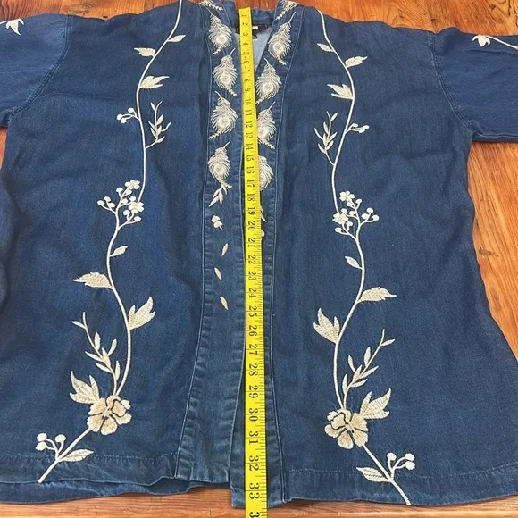 EUC Johnny Was Workshop Calipso Tencel Kimono Blue Cream XL‎ Tencel embroidered