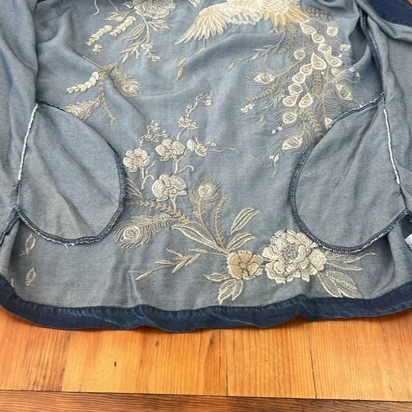 EUC Johnny Was Workshop Calipso Tencel Kimono Blue Cream XL‎ Tencel embroidered
