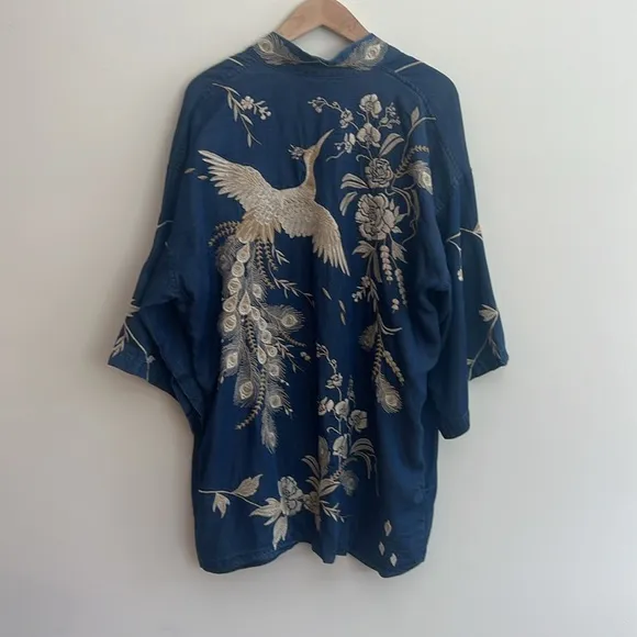 EUC Johnny Was Workshop Calipso Tencel Kimono Blue Cream XL‎ Tencel embroidered