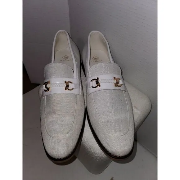 EUC La Milano Mens Fashion Dress Shoe Slip On Loafers Genuine Leather White 12‎