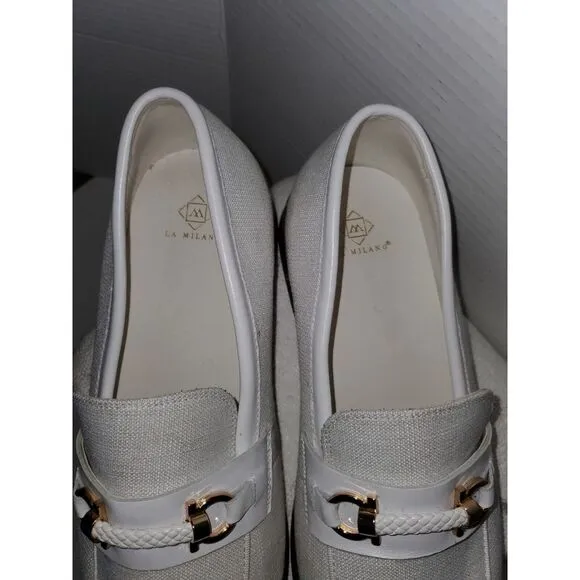 EUC La Milano Mens Fashion Dress Shoe Slip On Loafers Genuine Leather White 12‎