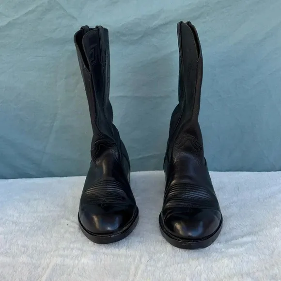 EUC Men's Durango Black Leather Almond Toe Western Cowboy Boots Size: 10.5