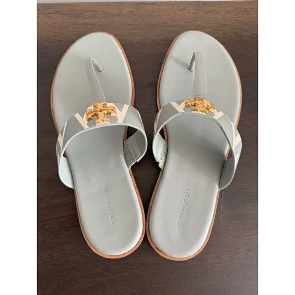 EUC TORY BURCH NEW EVERLY flat sandal Thong Rolled Blue Women’s 8.5 Leather