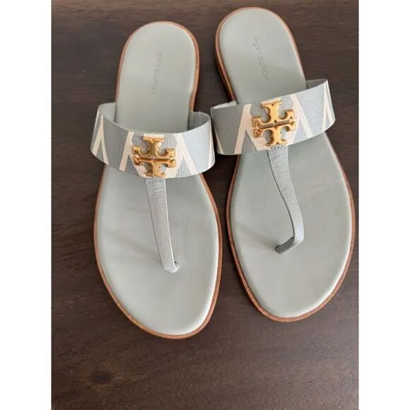 EUC TORY BURCH NEW EVERLY flat sandal Thong Rolled Blue Women’s 8.5 Leather