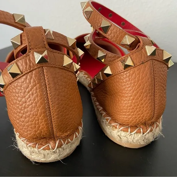 EUC Valentino Rockstud Leather Flat Espadrilles Size 39