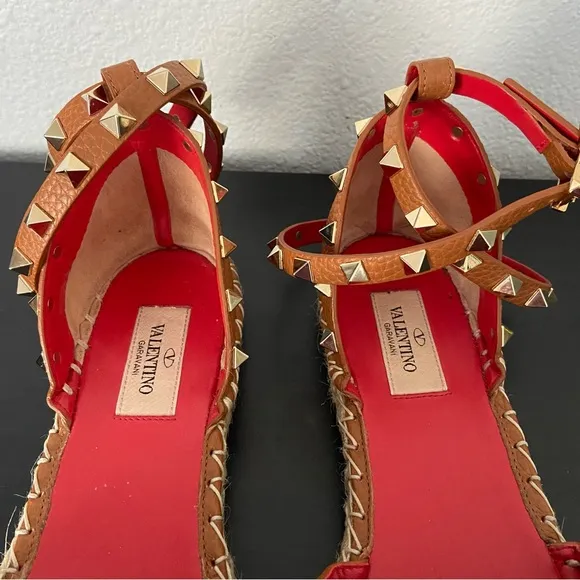EUC Valentino Rockstud Leather Flat Espadrilles Size 39
