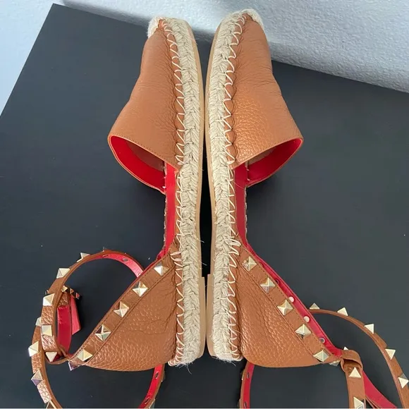 EUC Valentino Rockstud Leather Flat Espadrilles Size 39