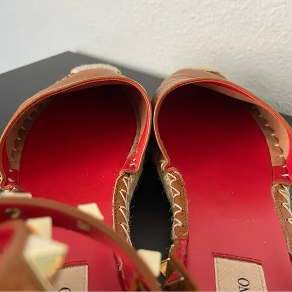 EUC Valentino Rockstud Leather Flat Espadrilles Size 39
