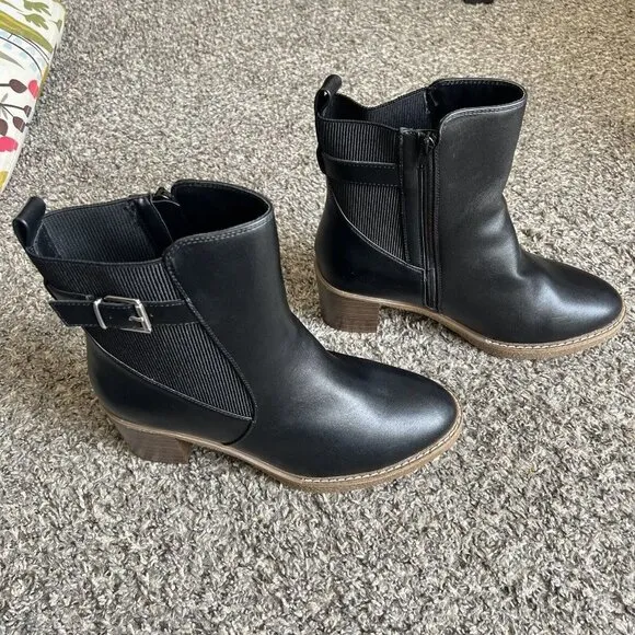 EVANS by City Chic Saskia Sz 12 Extra Wide Fit Black Boots Chelsea Mid Calf New