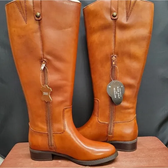 FAWNE WIDE CALF International Concepts Size 6M Cognac Leather Riding Boots