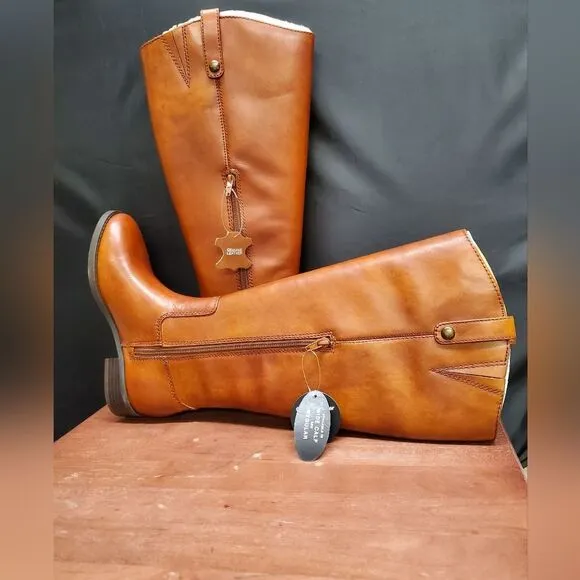 FAWNE WIDE CALF International Concepts Size 6M Cognac Leather Riding Boots