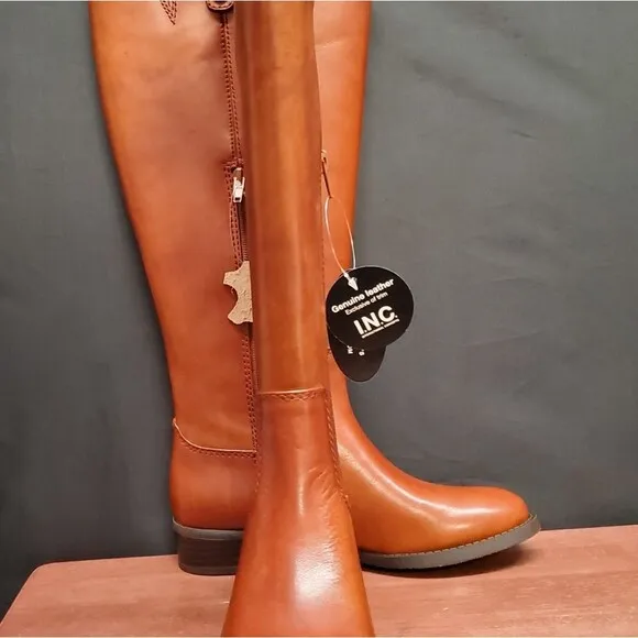 FAWNE WIDE CALF International Concepts Size 6M Cognac Leather Riding Boots