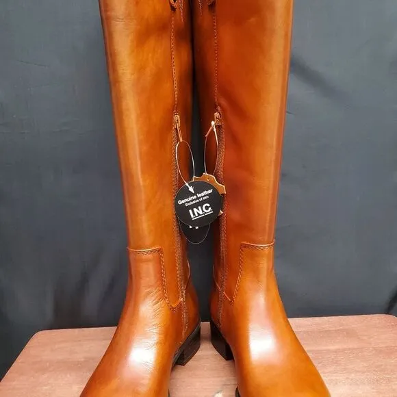 FAWNE WIDE CALF International Concepts Size 6M Cognac Leather Riding Boots