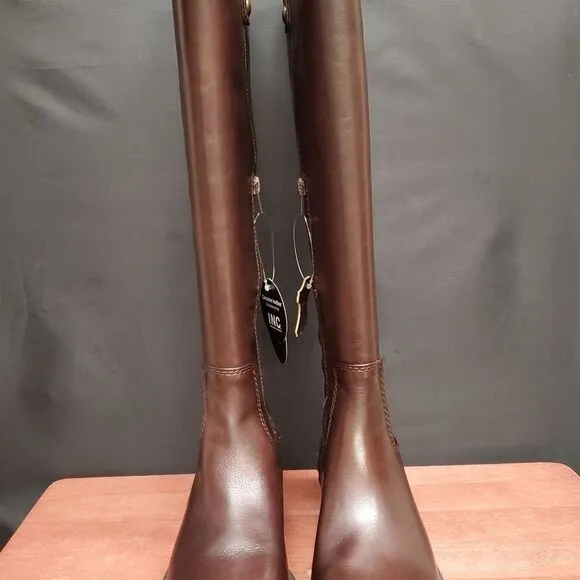 FAWNE WIDE CALF Size 6M Chocolate Leather Riding Boots I.N.C