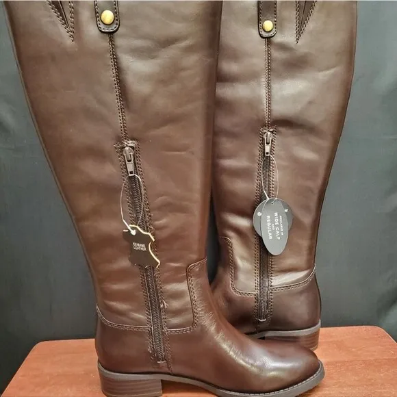 FAWNE WIDE CALF Size 6M Chocolate Leather Riding Boots I.N.C