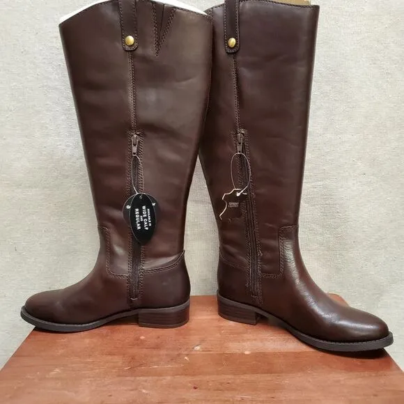 FAWNE WIDE CALF Size 6M Chocolate Leather Riding Boots I.N.C