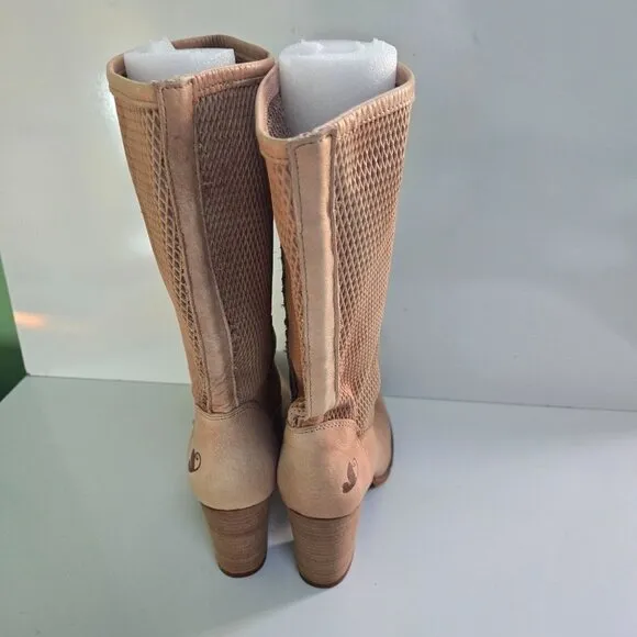 Felonioni Italian Tan Leather Perforated Shaft Mid Calf Pull On Boots Size 7