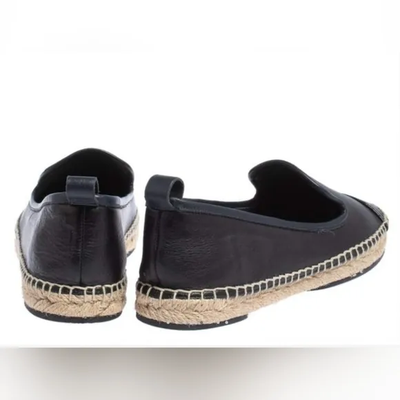 Fendi Leather Black Croc Embossed Cap Toe Junia Espadrilles Flats Size 37