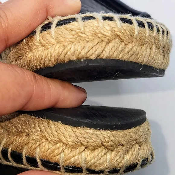 Fendi Leather Black Croc Embossed Cap Toe Junia Espadrilles Flats Size 37