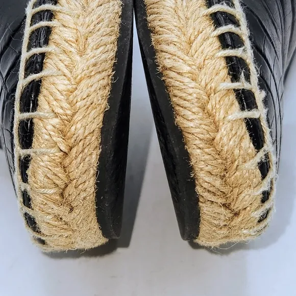 Fendi Leather Black Croc Embossed Cap Toe Junia Espadrilles Flats Size 37