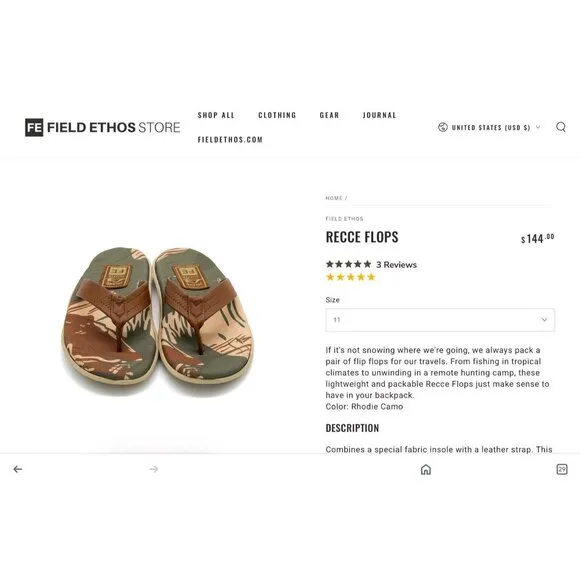 Field Ethos Camo Flip Flops Thong Sandals Men’s Size 12 Recce