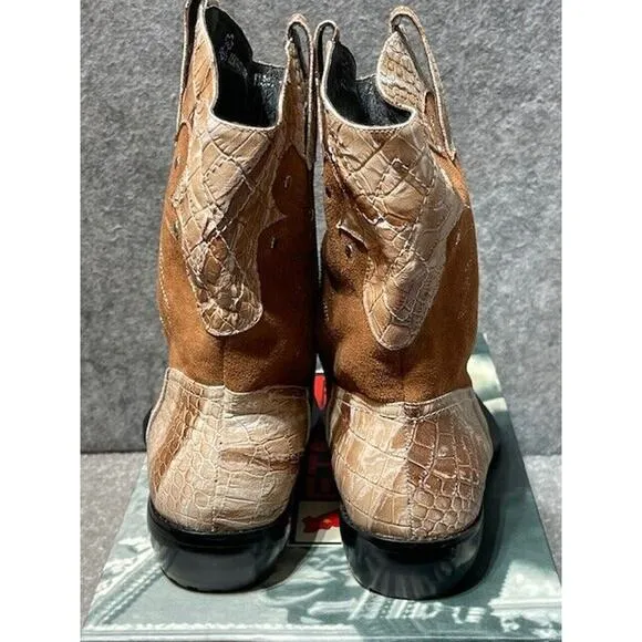 Fiesso by Aurelio Garcia Boots Mens 6 FI6054 Snakeskin Silver Tip Mid Calf Brown