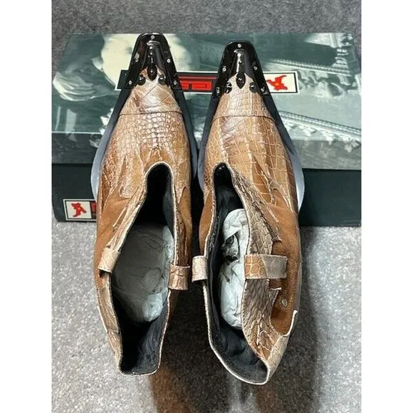 Fiesso by Aurelio Garcia Boots Mens 6 FI6054 Snakeskin Silver Tip Mid Calf Brown