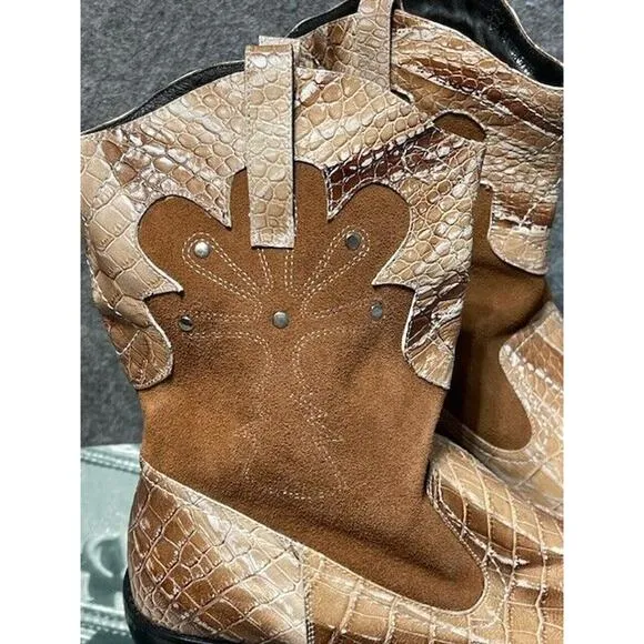Fiesso by Aurelio Garcia Boots Mens 6 FI6054 Snakeskin Silver Tip Mid Calf Brown
