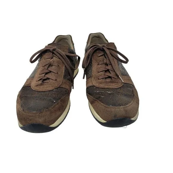 Finn Comfort Sidonia Sneakers Brown Leather Suede US 6 EU 39 Patchwork Crackle