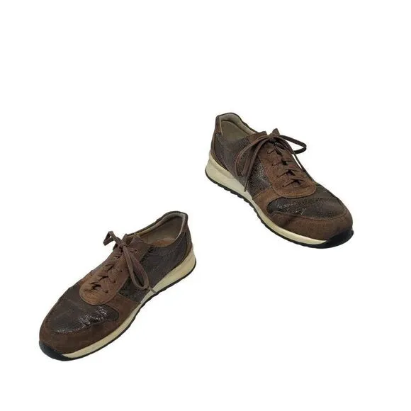 Finn Comfort Sidonia Sneakers Brown Leather Suede US 6 EU 39 Patchwork Crackle