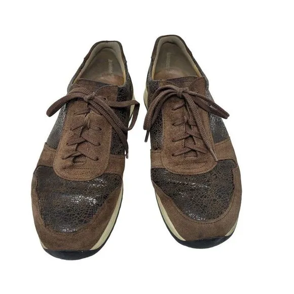 Finn Comfort Sidonia Sneakers Brown Leather Suede US 6 EU 39 Patchwork Crackle