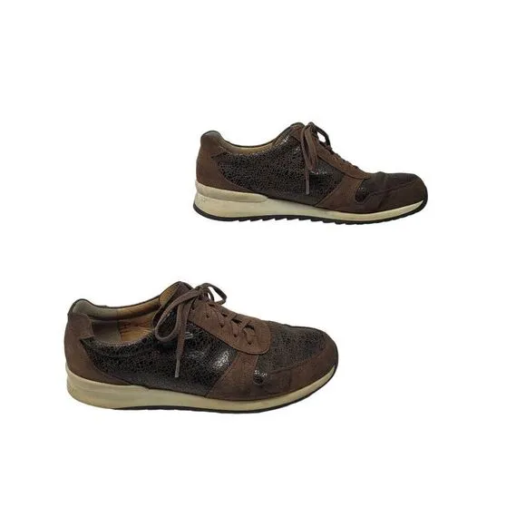 Finn Comfort Sidonia Sneakers Brown Leather Suede US 6 EU 39 Patchwork Crackle