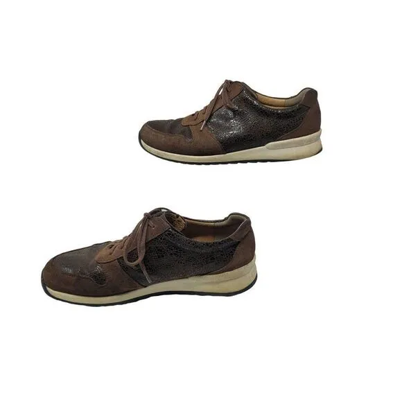 Finn Comfort Sidonia Sneakers Brown Leather Suede US 6 EU 39 Patchwork Crackle
