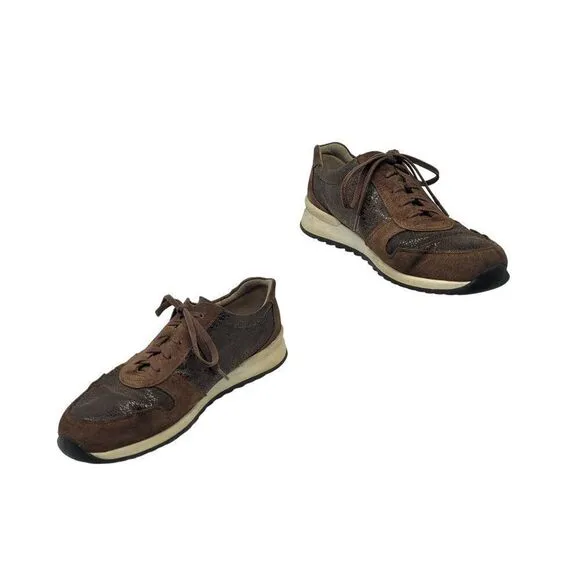 Finn Comfort Sidonia Sneakers Brown Leather Suede US 6 EU 39 Patchwork Crackle