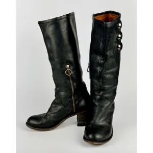 Fiorentini &amp; Baker Black Leather Studded Riding Boots - Size 7 US