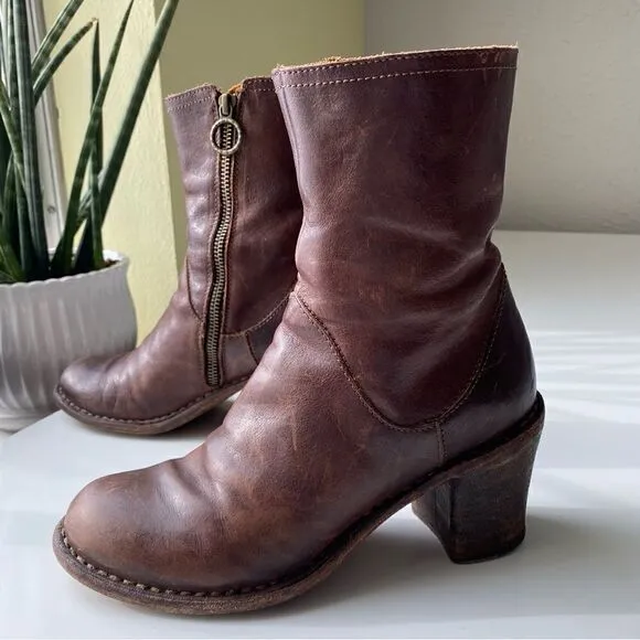 Fiorentini   Baker Brown Leather Ankle Boots stacked heel