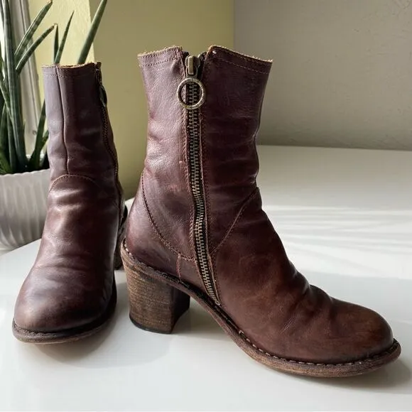 Fiorentini   Baker Brown Leather Ankle Boots stacked heel