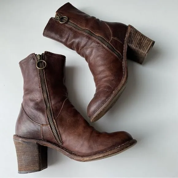 Fiorentini   Baker Brown Leather Ankle Boots stacked heel